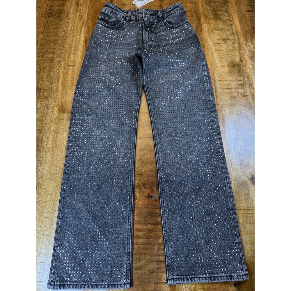 LIU JO Milano Girls 12A 152 Rhinestone Jeans Gray Straight Leg Denim NWT